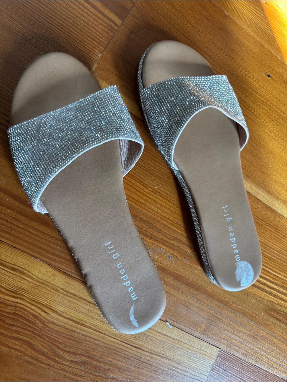 Madden Girl Crystal Silver Slide Sandals